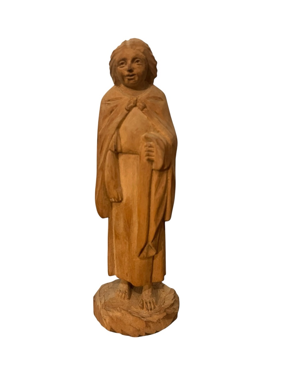Vintage Hand Carved Wooden Folk Art Figurine Ecuador Woman Long Hair Cape